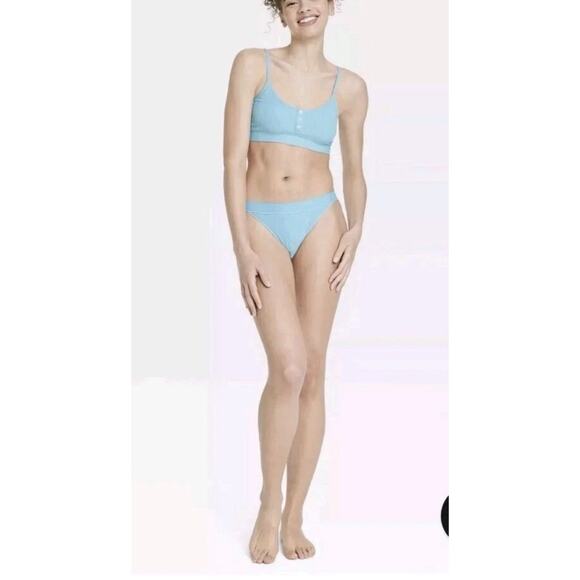 NWT Womens Colsie Teal Blue Ribbed Bralette Bra Panty Underwear Set Size Xxl - Picture 2 of 8